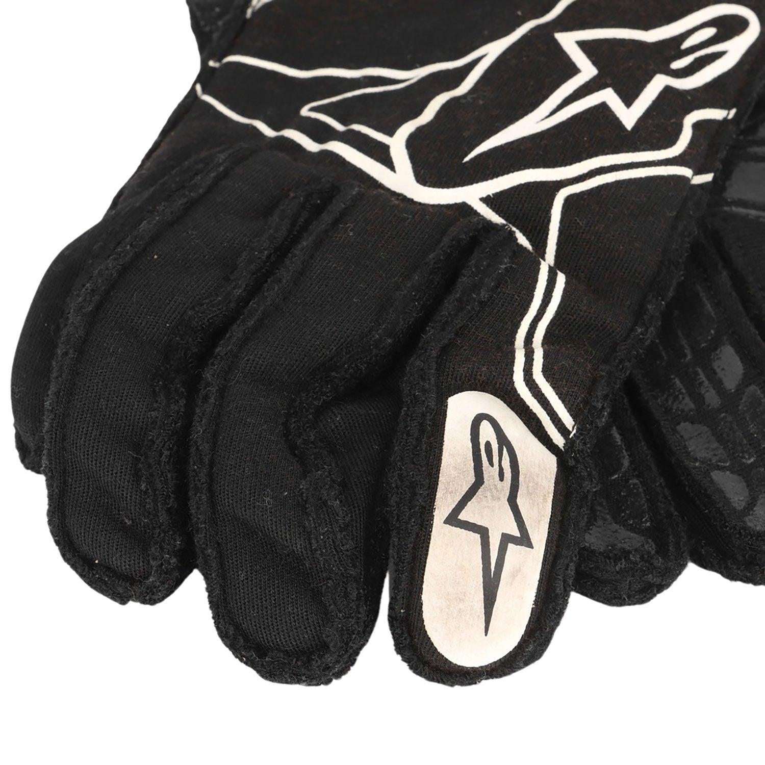 Black Nico Hülkenberg 2017 Renault F1 Replica Race Gloves in close-up detail, showing the palm grip pattern used in GP racing conditions