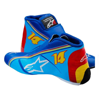 Fernando Alonso 300th GP Racing Shoes Replica in blue and red, with printed colour panels along the sides. Comfortable fan shoes for supporters, karters and collectors.