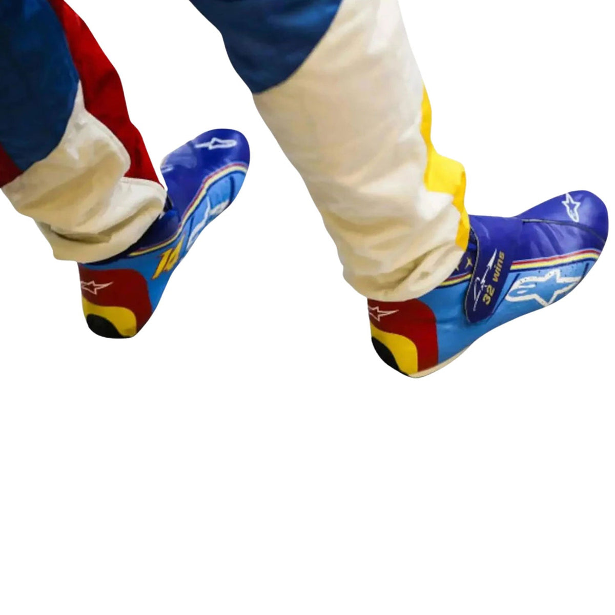 Fernando Alonso printed race attire footwear, with neat stitching and a sleek racing shape. A sporty finish for a cosplay outfit or a circuit visit.