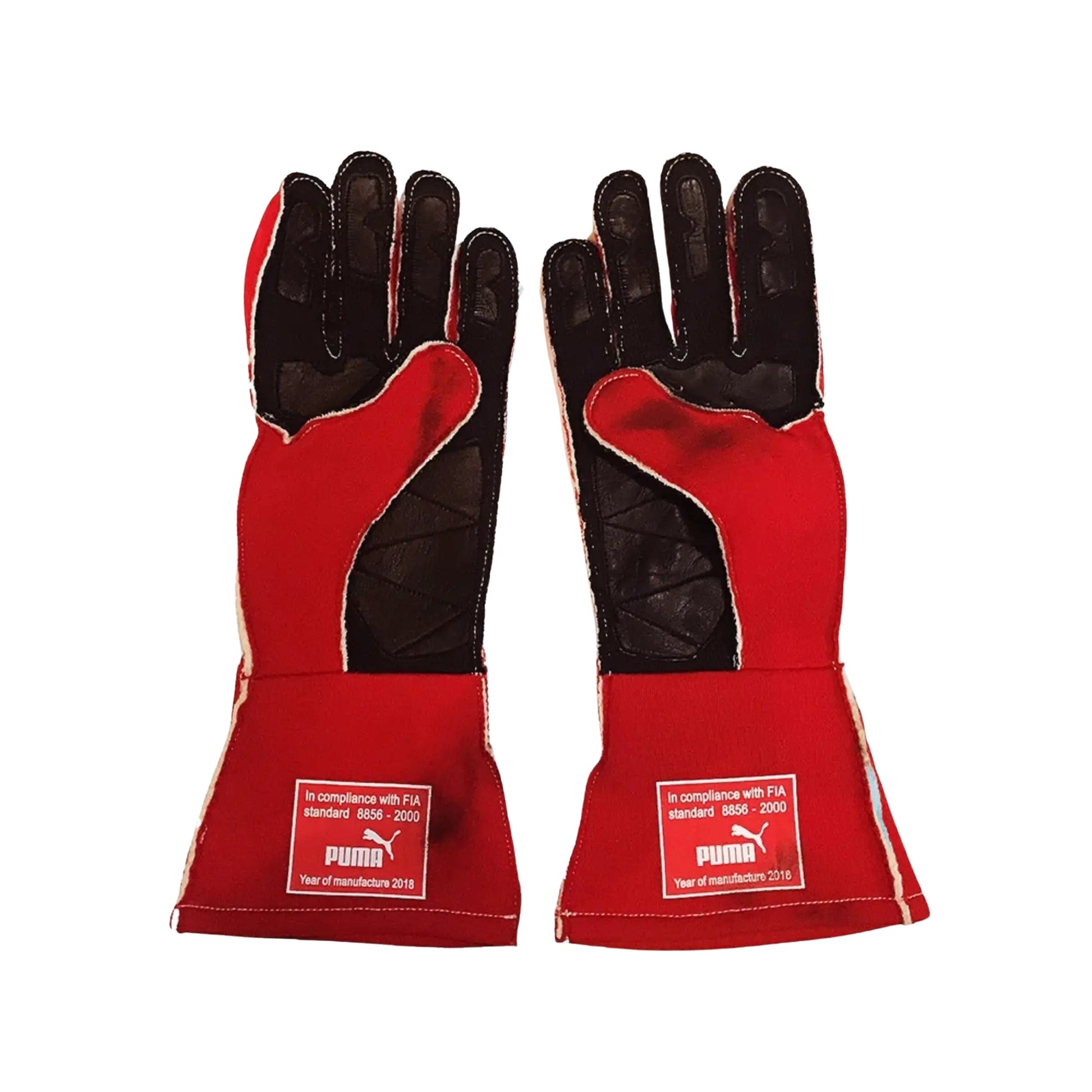 Black Kimi Räikkönen 2018 Ferrari F1 Race Gloves shown side-on, highlighting the wrist strap and grip texture for grand prix use