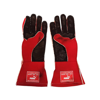 Black Kimi Räikkönen 2018 Ferrari F1 Race Gloves shown side-on, highlighting the wrist strap and grip texture for grand prix use
