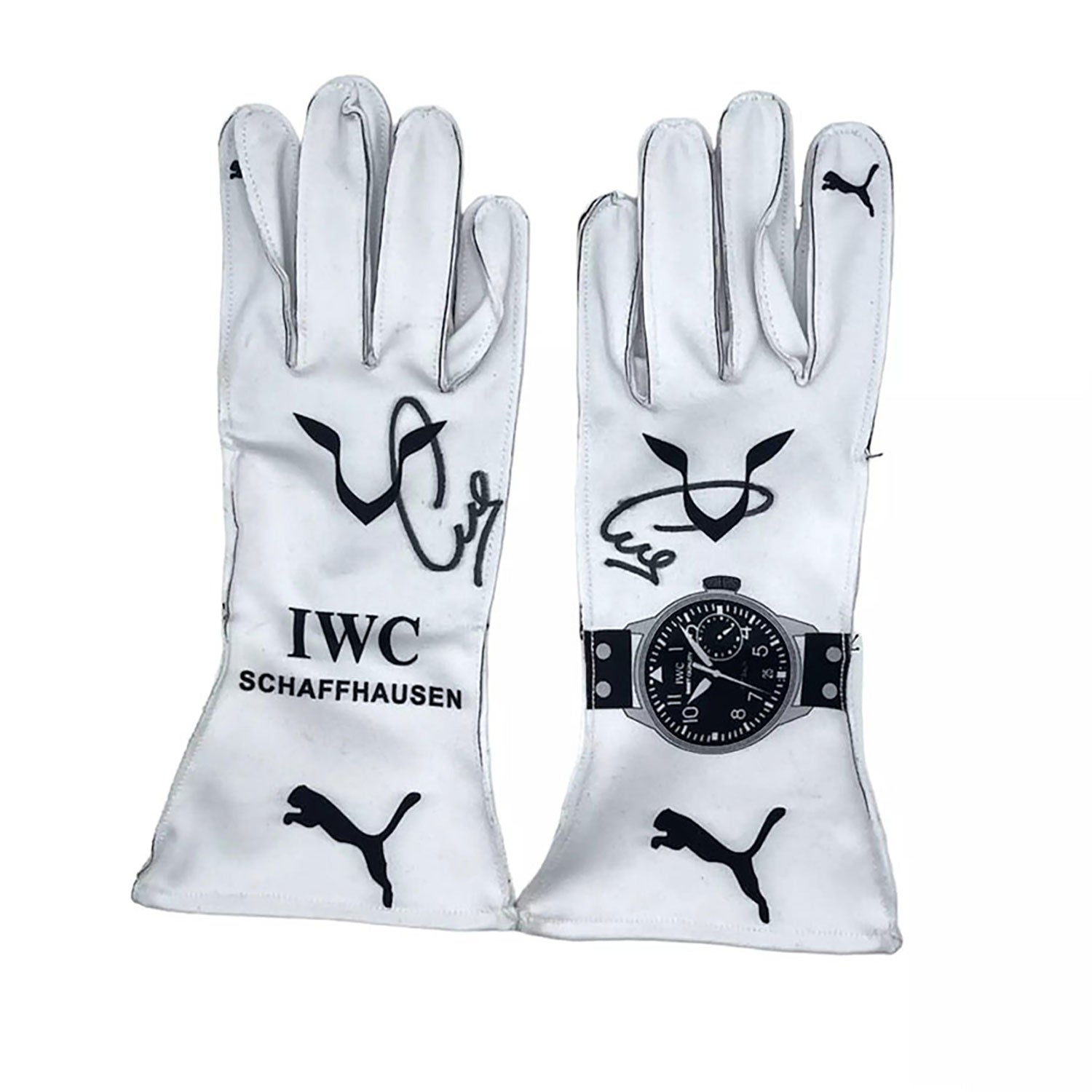White Lewis Hamilton 2018 Mercedes F1 Race Gloves Replica shown side-on, highlighting the wrist strap and grip texture for grand prix use