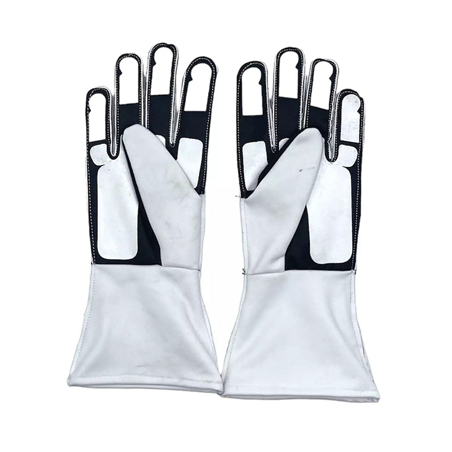 White Lewis Hamilton 2018 Mercedes F1 Race Gloves Replica in close-up detail, showing the palm grip pattern used in GP racing conditions