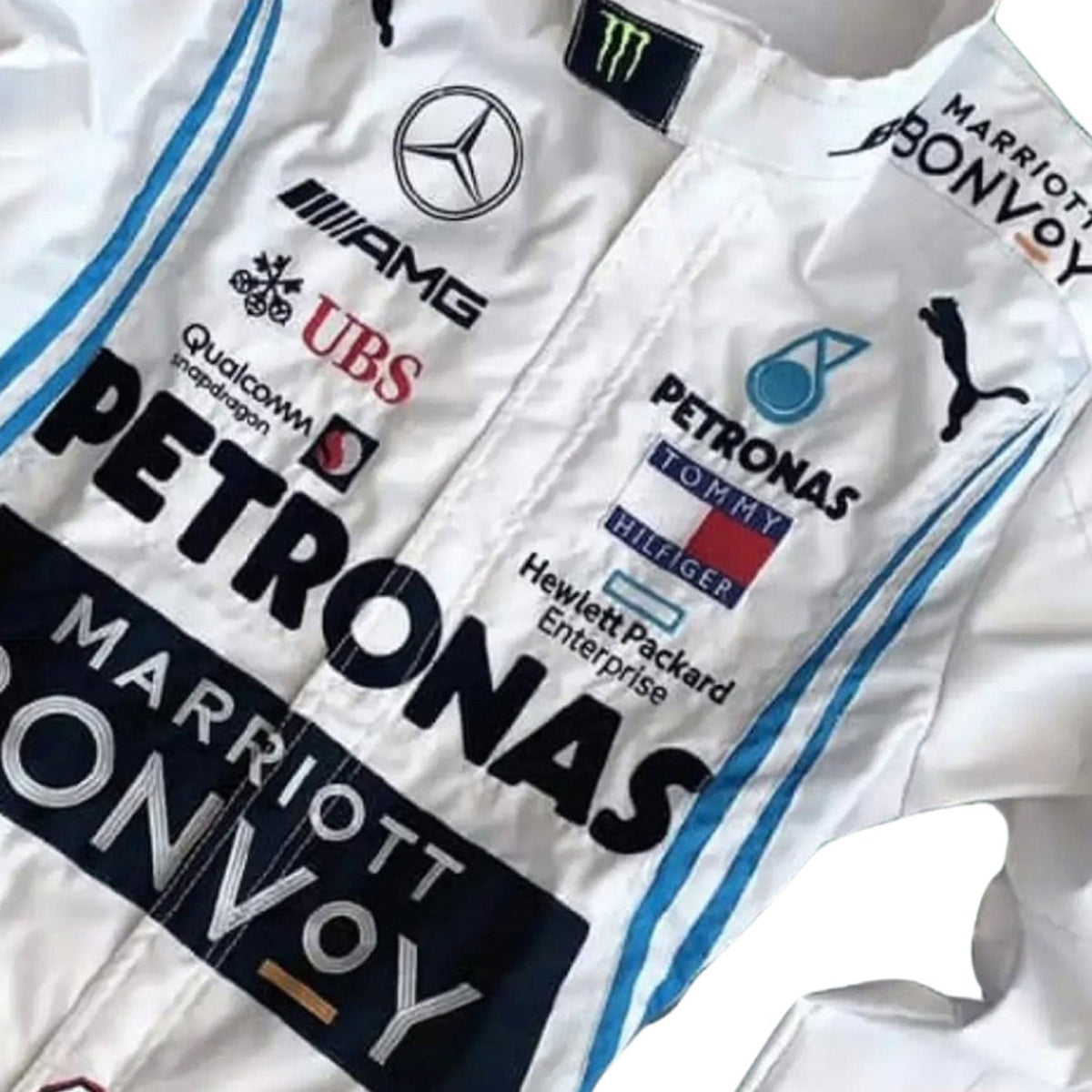 Lewis Hamilton F1 Race Replica Mercedes Driver Suit Close-Up View