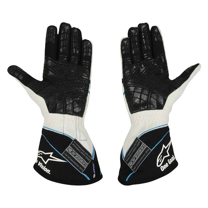 White George Russell 2019 Mercedes Monaco GP F1 Replica Race Gloves shown side-on, highlighting the wrist strap and grip texture for grand prix use