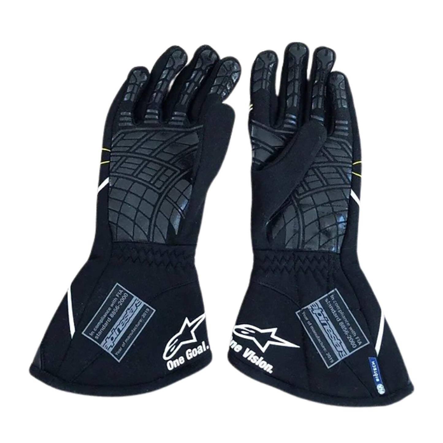 Black Nico Hülkenberg 2019 Renault F1 Race Gloves shown side-on, highlighting the wrist strap and grip texture for grand prix use