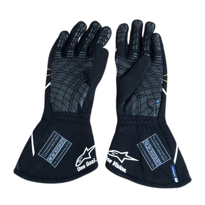 Black Nico Hülkenberg 2019 Renault F1 Race Gloves shown side-on, highlighting the wrist strap and grip texture for grand prix use