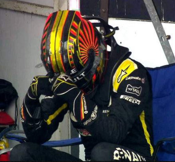 Black Nico Hülkenberg 2019 Renault F1 Race Gloves shown side-on, highlighting the wrist strap and grip texture for grand prix use