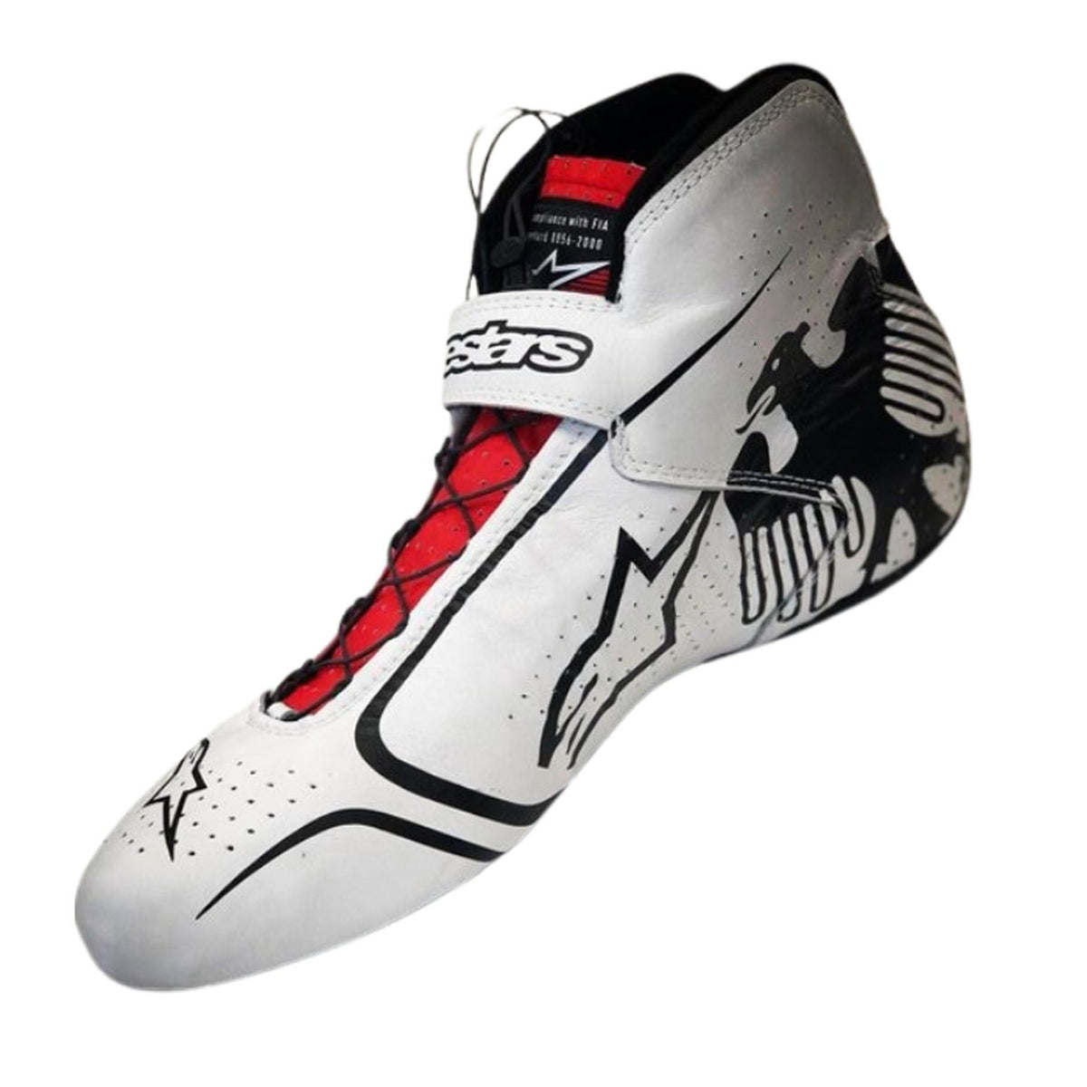 red and white fan footwear from the 2019 season, showing the heel detail and soft lining. A neat match for a printed race suit or fan attire.