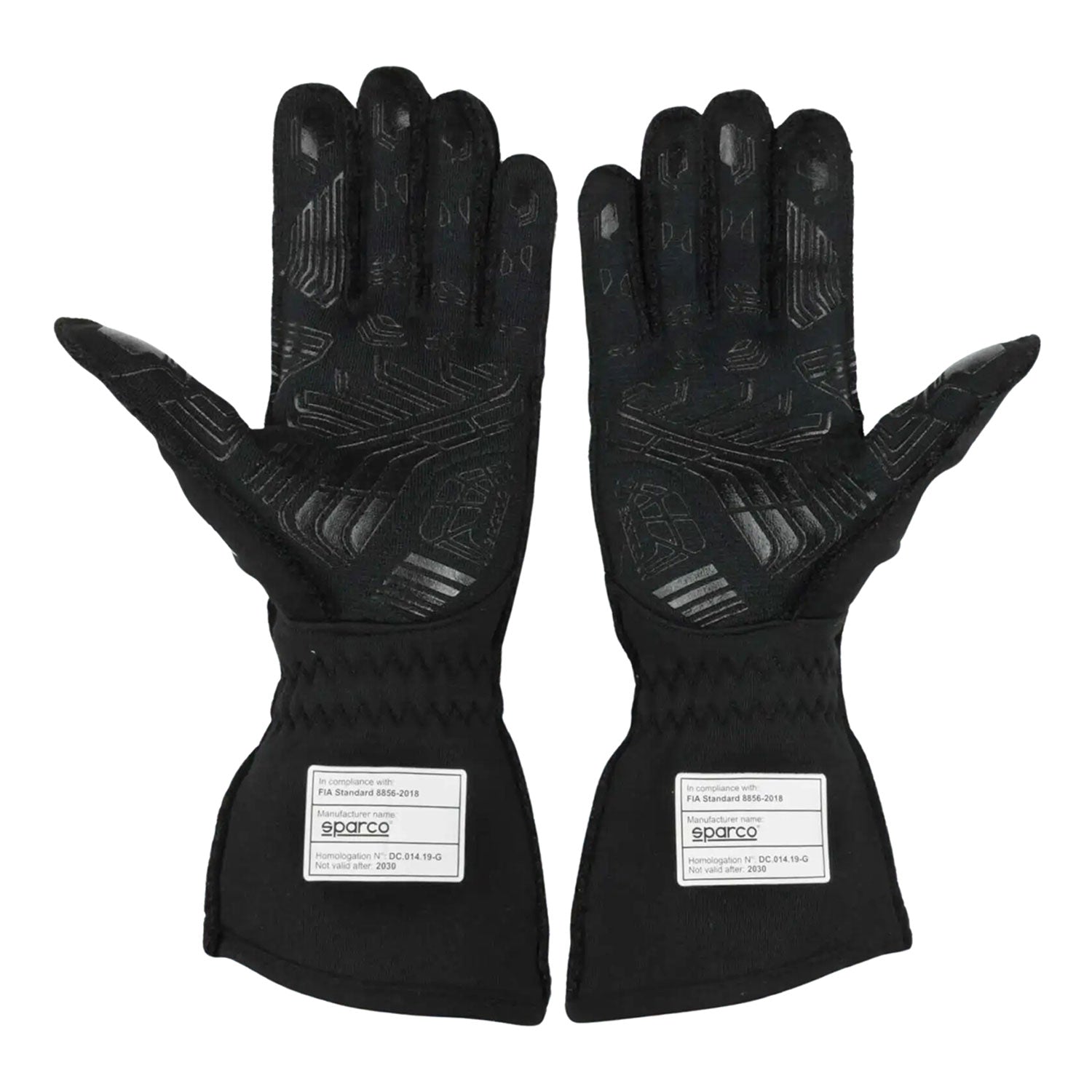 Black Lando Norris 2020 McLaren F1 Replica Race Gloves shown side-on, highlighting the wrist strap and grip texture for grand prix use