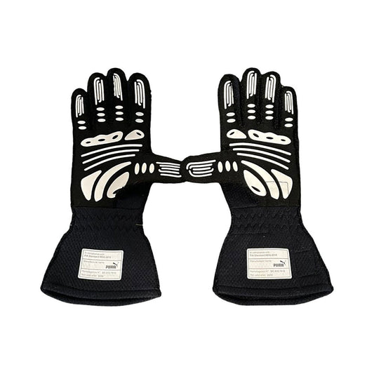 Blue Max Verstappen 2020 Red Bull F1 Race Gloves laid flat, front view, showing the full racing design and replica stitching