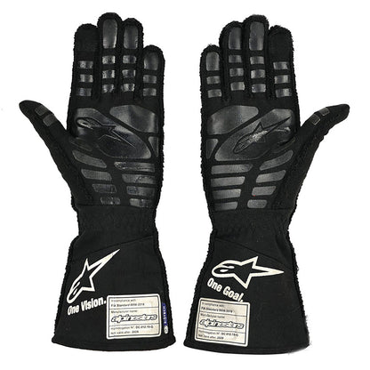 Black Esteban Ocon 2021 Alpine F1 Race Gloves shown side-on, highlighting the wrist strap and grip texture for grand prix use