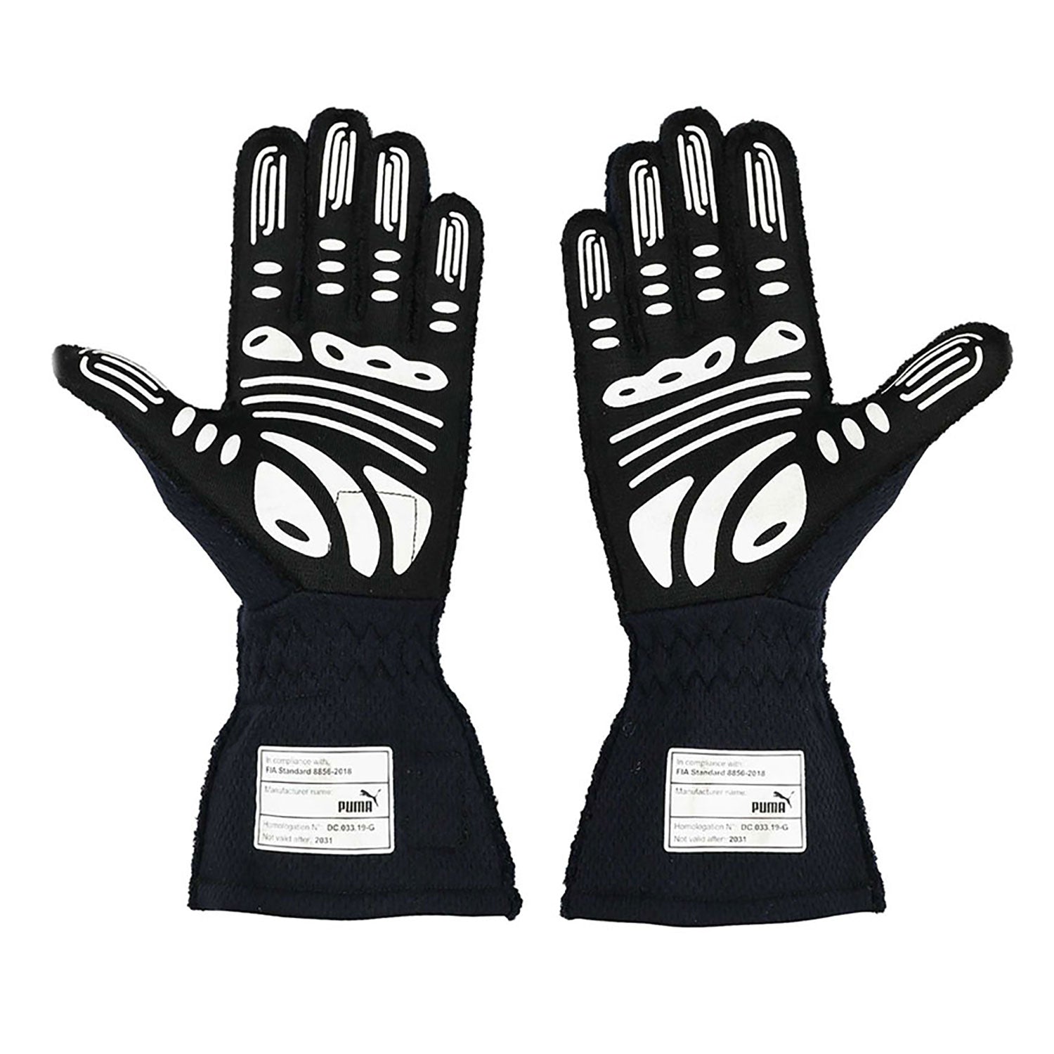 Black Max Verstappen 2021 Red Bull F1 Replica Race Gloves shown side-on, highlighting the wrist strap and grip texture for grand prix use
