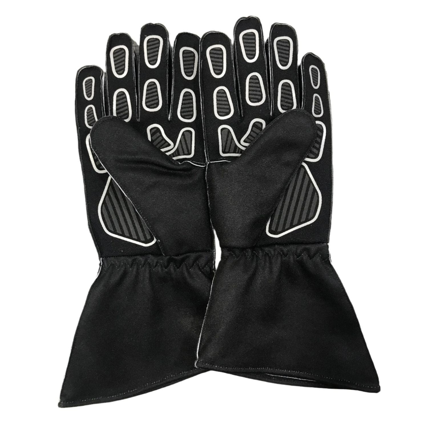 Black Charles Leclerc 2022 Ferrari F1 Replica Race Gloves in close-up detail, showing the palm grip pattern used in GP racing conditions