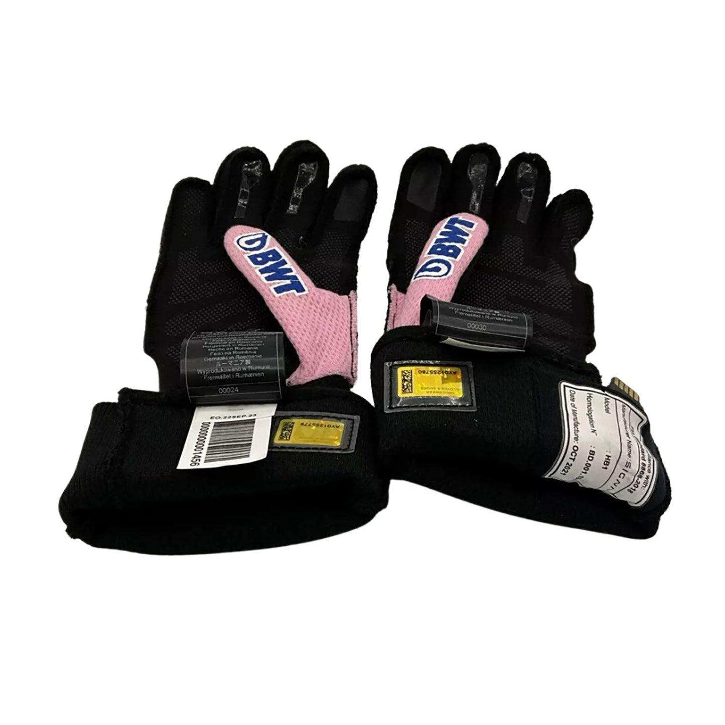 Black Fernando Alonso 2022 Alpine F1 Race Gloves shown side-on, highlighting the wrist strap and grip texture for grand prix use