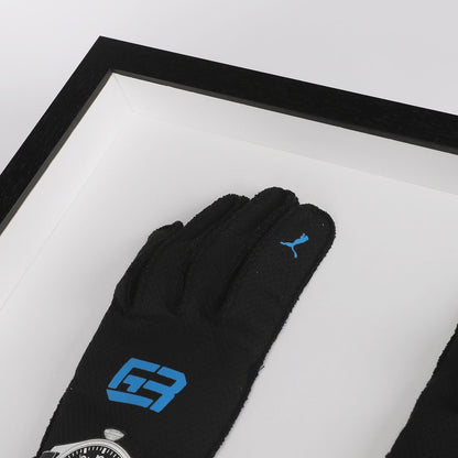 Black George Russell 2022 Mercedes F1 Race Gloves shown side-on, highlighting the wrist strap and grip texture for grand prix use