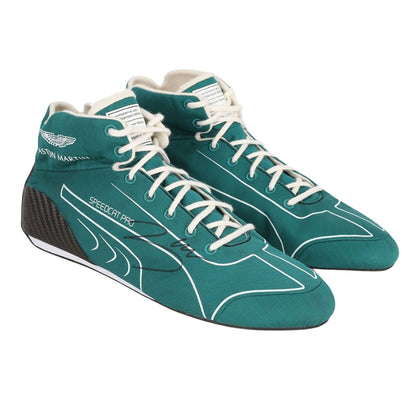 2022 Dutch GP Lance Stroll Racing Shoes in grey, showing the heel detail and soft lining. Comfortable fan shoes for supporters, karters and collectors.