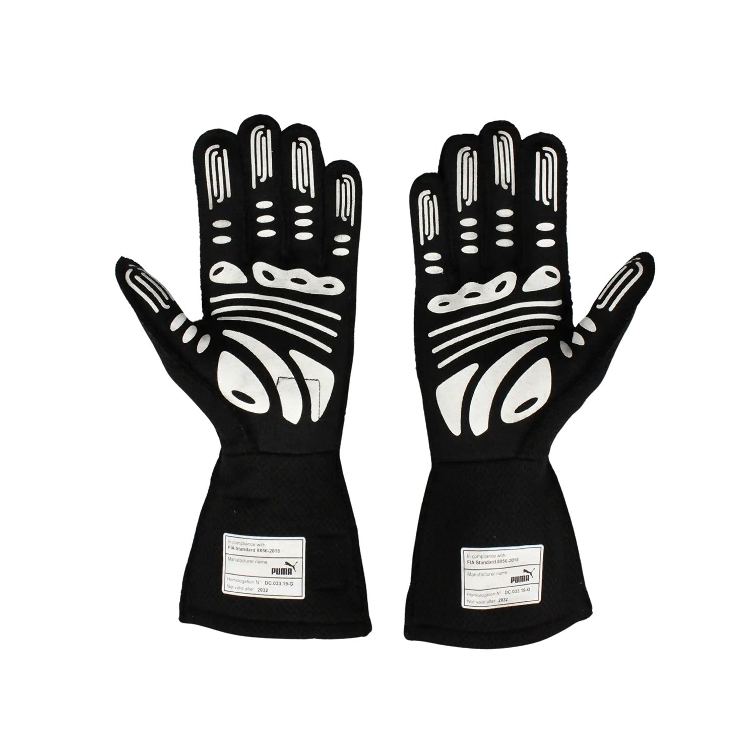 Black Lewis Hamilton 2022 Mercedes F1 Replica Race Gloves shown side-on, highlighting the wrist strap and grip texture for grand prix use