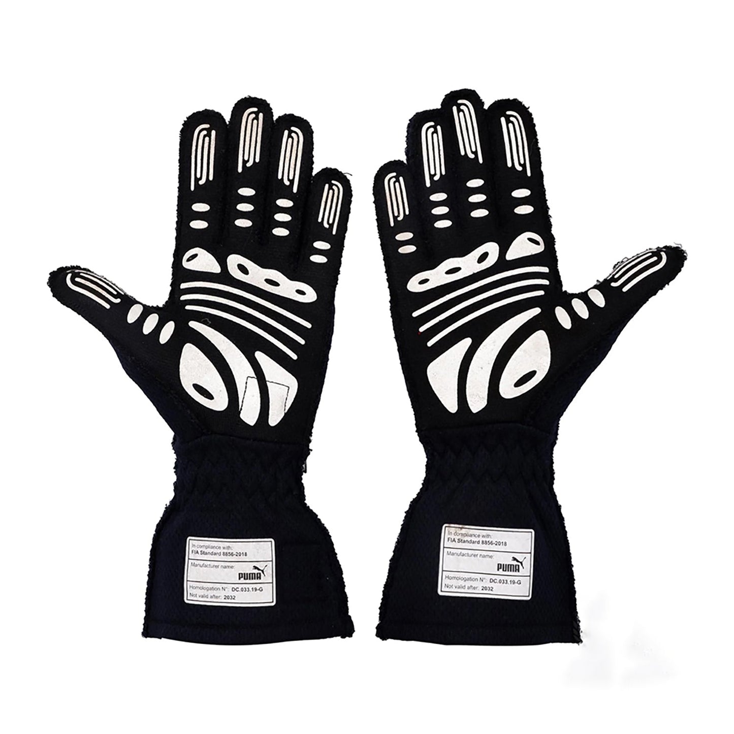 Black Max Verstappen 2022 Red Bull F1 Race Gloves shown side-on, highlighting the wrist strap and grip texture for grand prix use