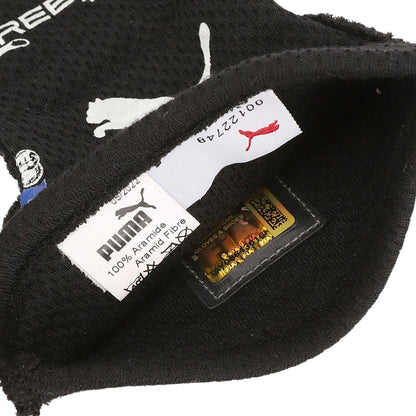 Black Valtteri Bottas 2022 Mercedes British GP F1 Race Gloves laid flat, front view, showing the full racing design and replica stitching