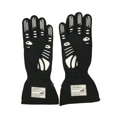 Black Carlos Sainz Jr 2023 Ferrari F1 Race Gloves Replica shown side-on, highlighting the wrist strap and grip texture for grand prix use