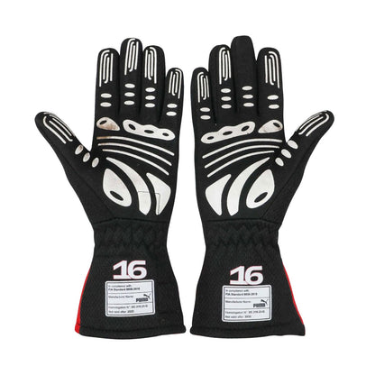 Red Charles Leclerc 2023 Ferrari F1 Replica Race Gloves shown side-on, highlighting the wrist strap and grip texture for grand prix use