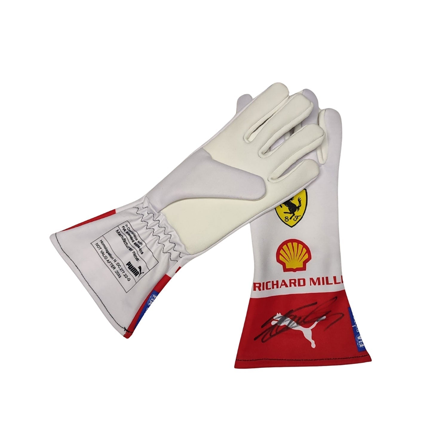 Red Charles Leclerc 2023 Ferrari Monaco GP F1 Race Gloves shown side-on, highlighting the wrist strap and grip texture for grand prix use