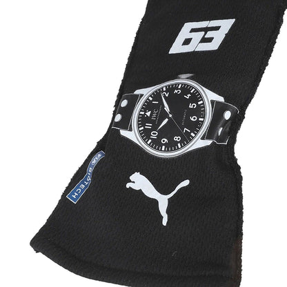 Black George Russell 2023 Mercedes F1 Race Gloves Replica shown side-on, highlighting the wrist strap and grip texture for grand prix use
