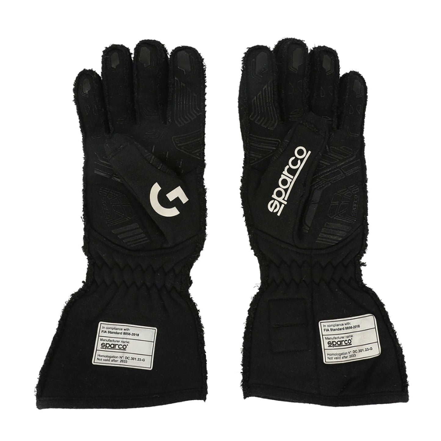 Black Lando Norris 2023 McLaren F1 Race Gloves Replica shown side-on, highlighting the wrist strap and grip texture for grand prix use