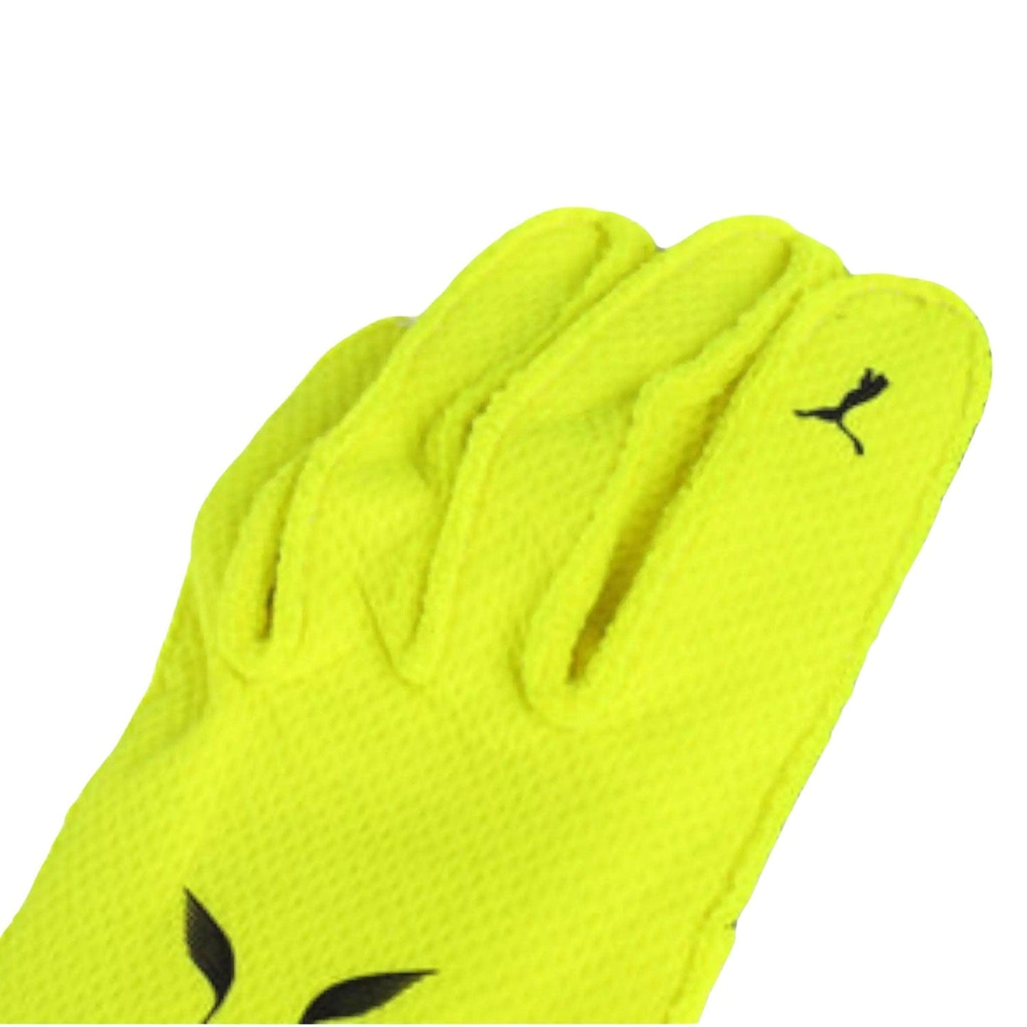 Yellow Lewis Hamilton 2023 Mercedes F1 Race Gloves Replica in close-up detail, showing the palm grip pattern used in GP racing conditions