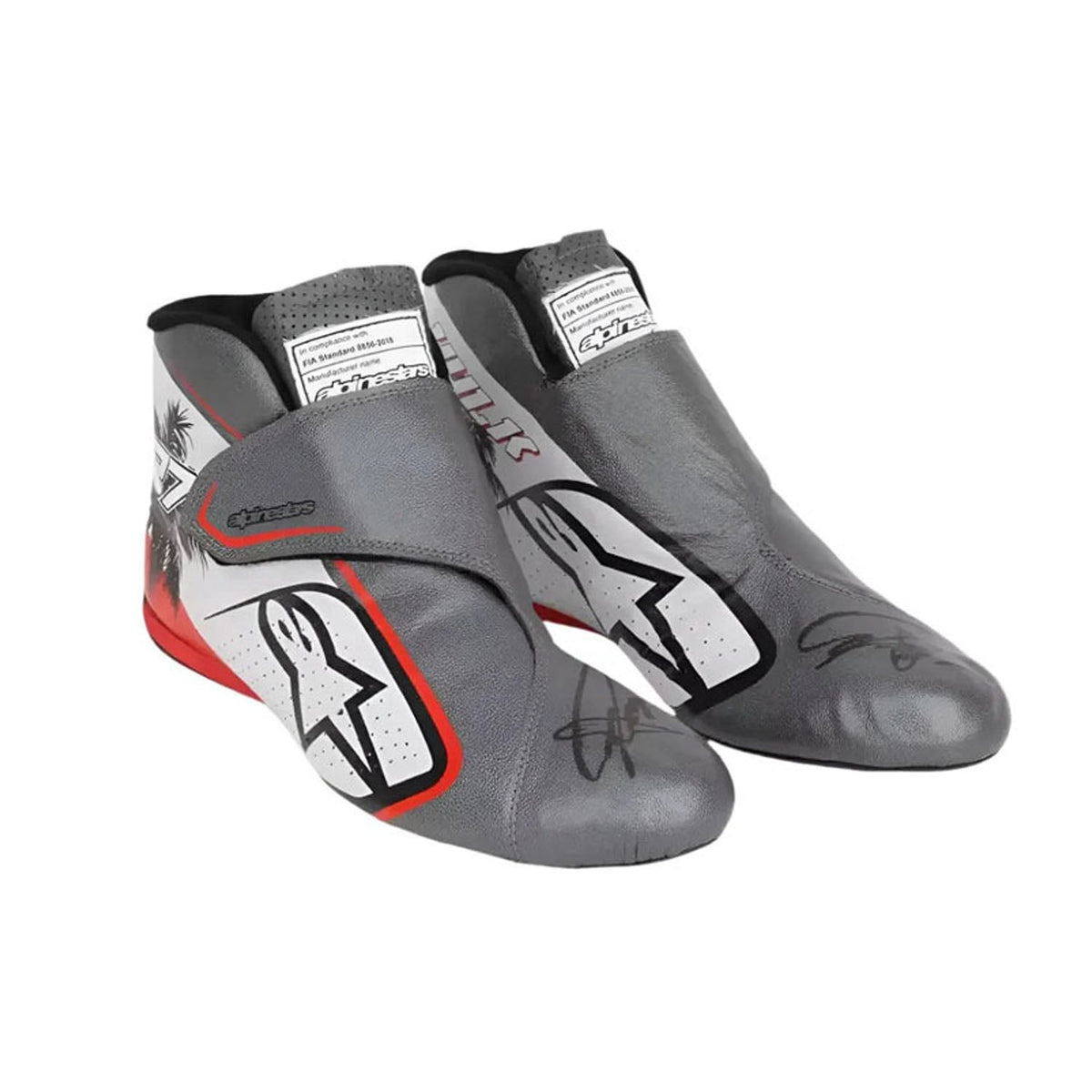 2023 Miami GP Nico Hulkenberg Racing Shoes in grey and white, with logo-style graphics across the upper. A neat match for a printed race suit or fan attire.