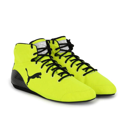 Lewis Hamilton 2024 Yellow Racing Shoes in yellow, showing the grippy tread and light build. Race day attire footwear that matches any racing jumpsuit.