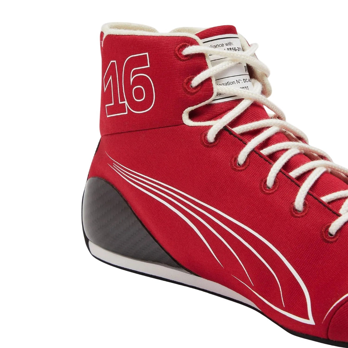 Charles Leclerc 2025 season fan shoes, highlighting the moulded sole and low profile. Race day attire footwear that matches any racing jumpsuit.