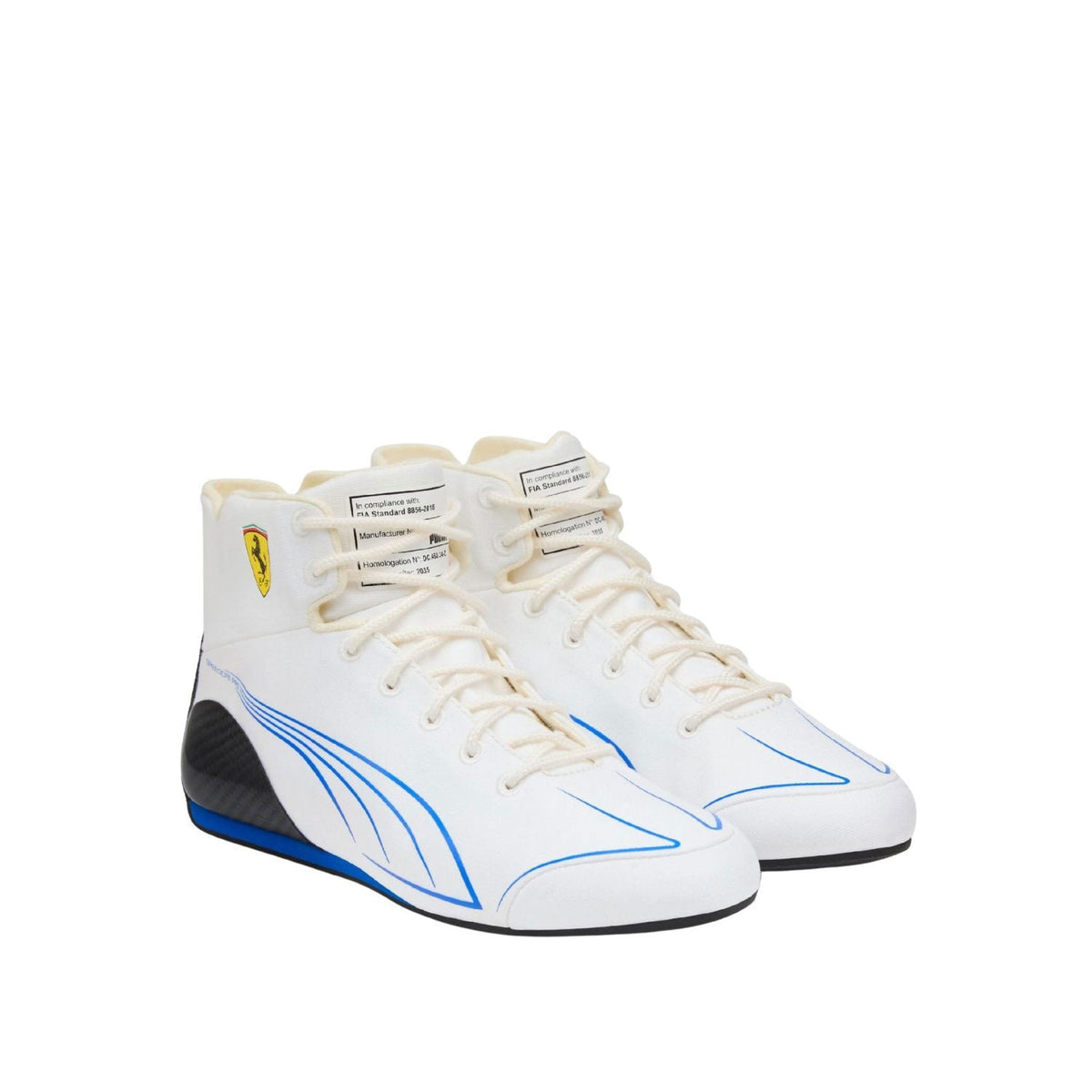 2025 Miami GP F1 Racing Shoes Replica in black and white, showing the heel detail and soft lining. Everyday racing attire for fans who never switch off.