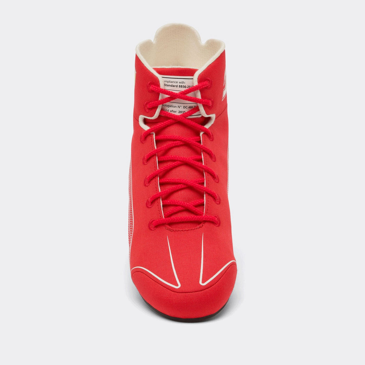 red fan footwear from the 2026 season, showing the grippy tread and light build. Everyday racing attire for fans who never switch off.