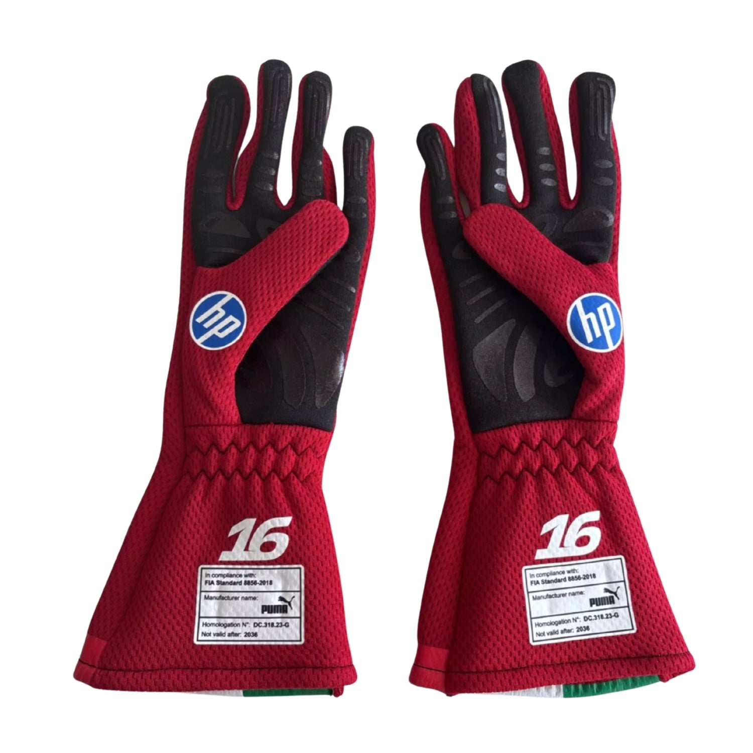 Red Charles Leclerc 2026 Ferrari Monaco GP F1 Race Gloves shown side-on, highlighting the wrist strap and grip texture for grand prix use