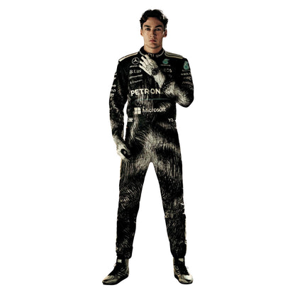 George Russell 2026 F1 Race Suit Mercedes Japanese GP with sponsor logos front view