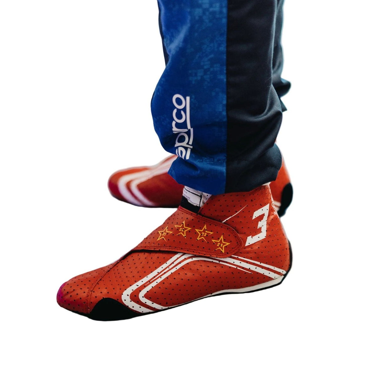 Max Verstappen printed race attire footwear, showing the grippy tread and light build. A sporty finish for a cosplay outfit or a circuit visit.