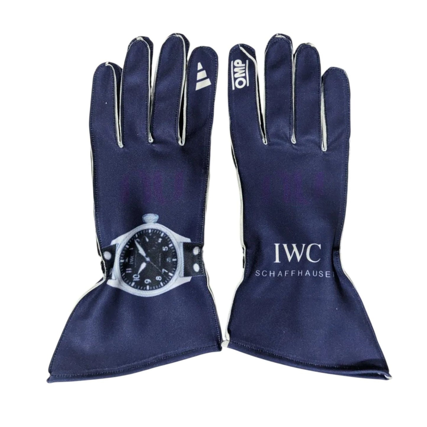 Red Mercedes 2026 F1 Race Gloves laid flat, front view, showing the full racing design and replica stitching