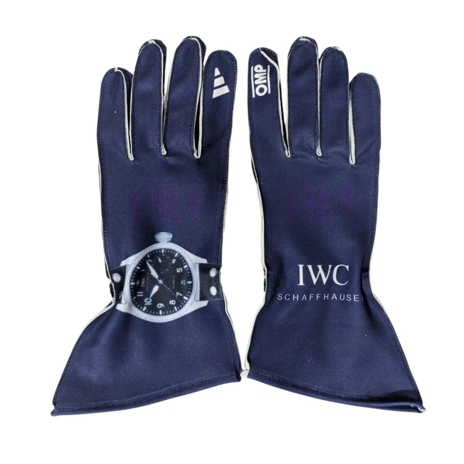 Red Mercedes 2026 F1 Race Gloves laid flat, front view, showing the full racing design and replica stitching