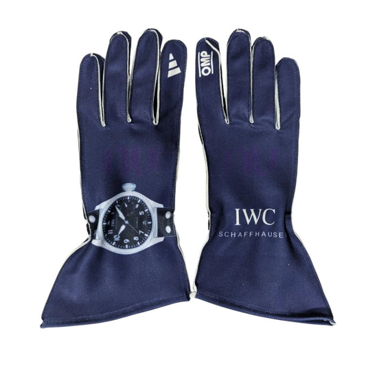 Red Mercedes 2026 F1 Race Gloves laid flat, front view, showing the full racing design and replica stitching