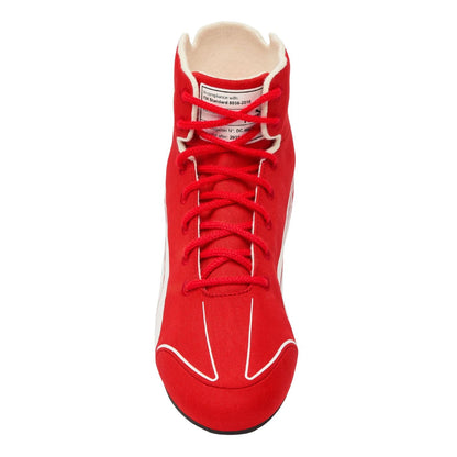 red and white fan footwear from the 2026 Italian Grand Prix, showing the laced front and padded collar. A sporty finish for a cosplay outfit or a circuit visit.