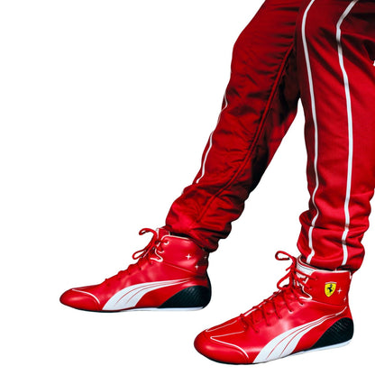 Lewis Hamilton and Charles Leclerc printed race attire footwear, with neat stitching and a sleek racing shape. Comfortable fan shoes for supporters, karters and collectors.