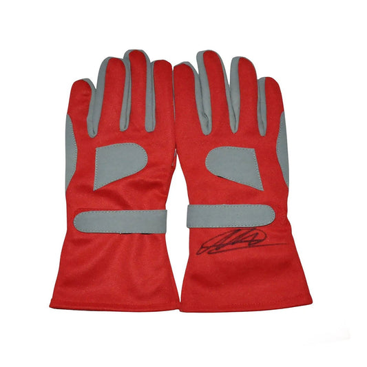 Red Alexander Albon Race Gloves Replica F1 laid flat, front view, showing the full racing design and replica stitching
