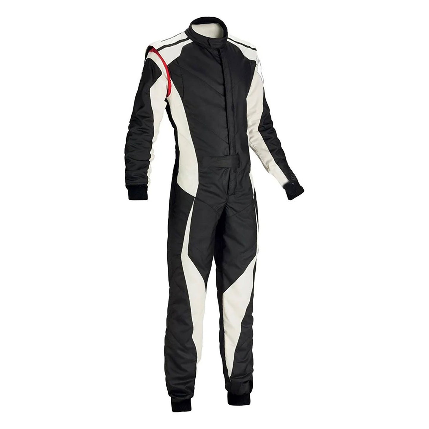 Black and White Go-Kart Driver Racing Track Suit Back View