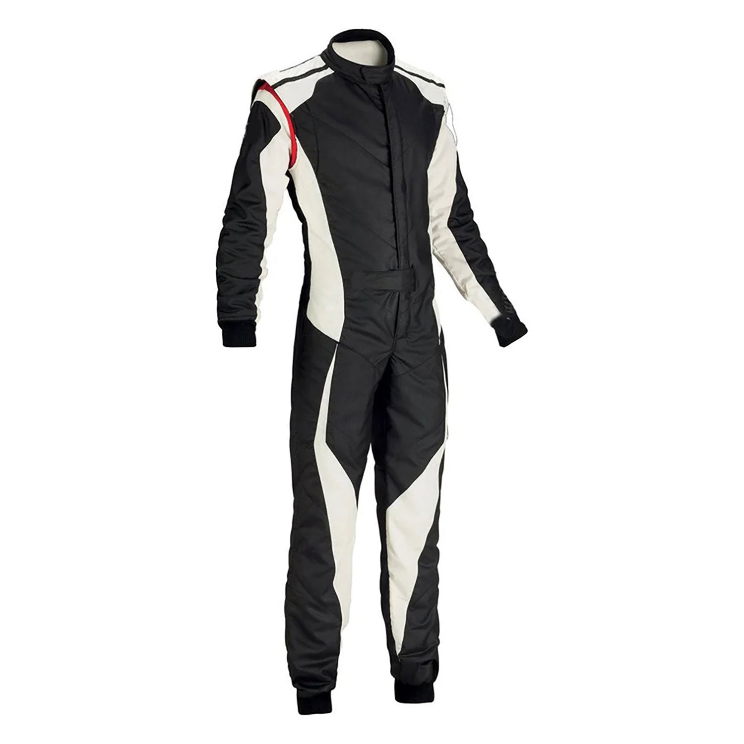 Black and White Go-Kart Driver Racing Track Suit Back View