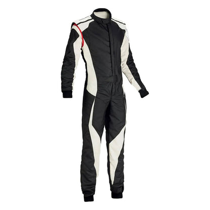 Black and White Go-Kart Driver Racing Track Suit Back View