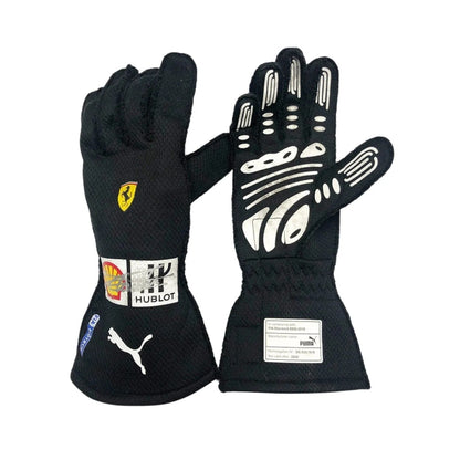 Black Charles Leclerc 2020 Race Gloves F1 Ferrari with brand logos Front and Back View