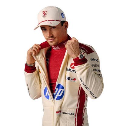 Charles Leclerc 2026 F1 Race Costume Ferrari Monaco GP with various sponsor logos Close Up View