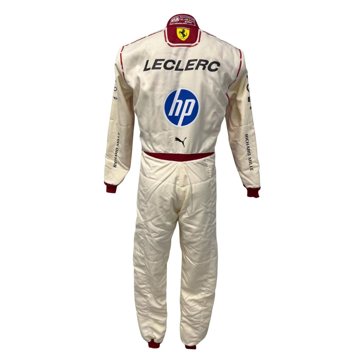 White Charles Leclerc 2026 F1 Race Costume Ferrari Monaco GP with branding Back View